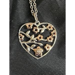 Rose Gold & Sterling Silver Heart Pendant By Hot Diamonds HD 925 Openwork Floral